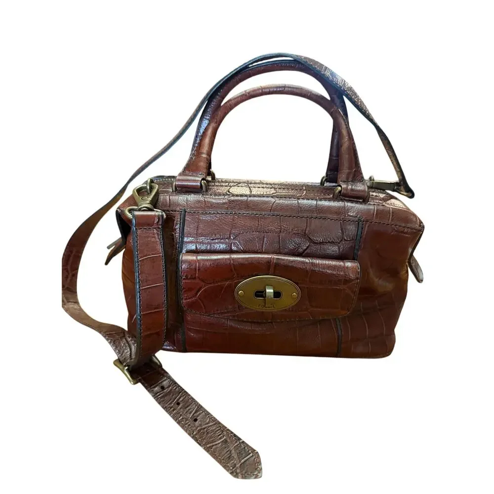 Vintage Fossil Reissue Frame Doctor bag croc embossed leather stylish classy